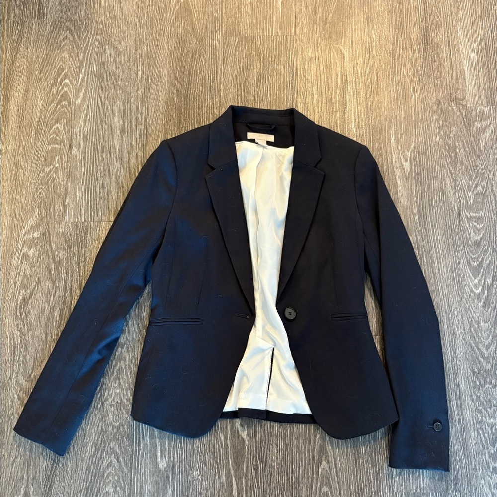 H&M Navy Tailored Blazer with Notched Lapels